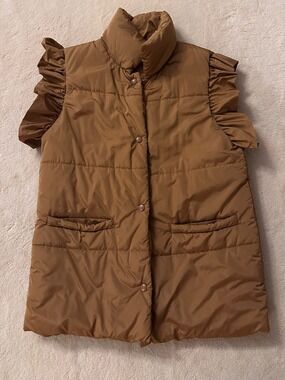 Fall is around the corner…. Women’s Brown Puffer Vest with Ruffle Sleeves